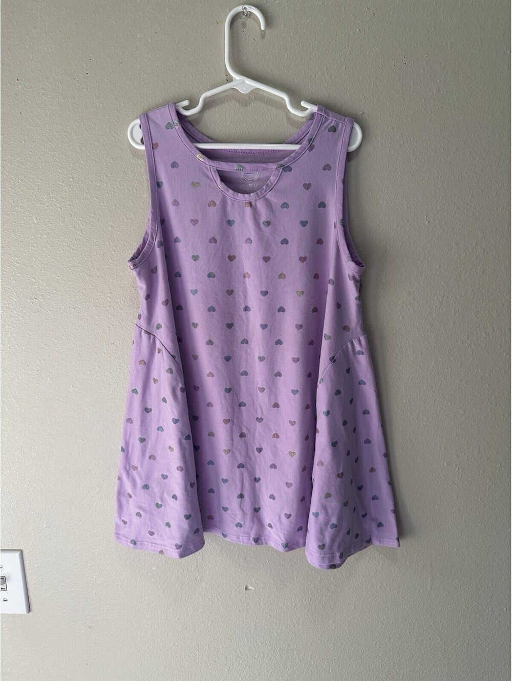 Girls Wonder Nation Size L 10-12 Purple Heart Print Sleeveless Swing Dress
